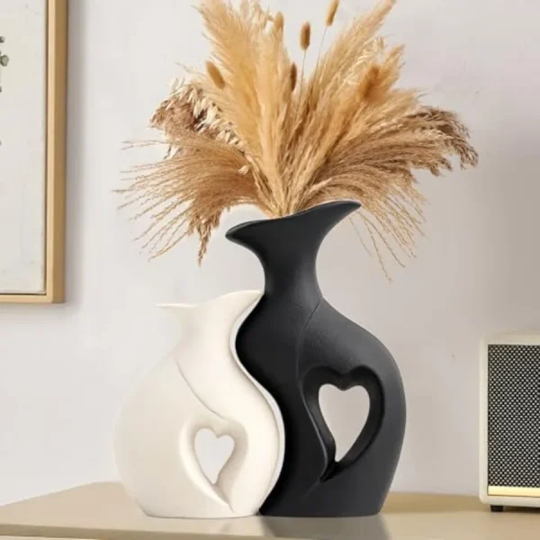 Vase Set of 2 Heart Shaped Ceramic, Minimalist Modern Design