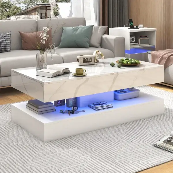 Modern Stylish Coffee Table with LED lights, with 2 Storage Drawers