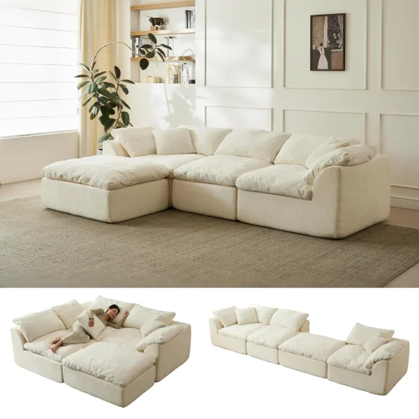 109" Modern Cloud L-Shaped Sofa Couch, Deep Seat, Premium Chenille Fabric, Modular Sectional with Ottoman