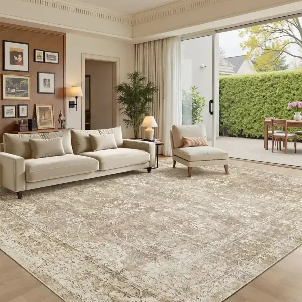8x10 Area Rug, Machine Washable Vintage Natural Rug, Non-Slip Backing