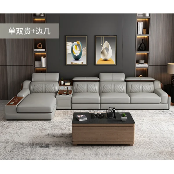 Modern Italian Genuine Leather Sofa with Cup Holders, USB, Adjustable Headrests; Bluetooth Speakers