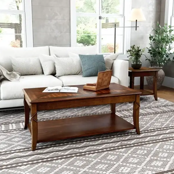 Room Tables Set of 3 One Coffee Table and Two End Tables with Carved Tabletops and Legs