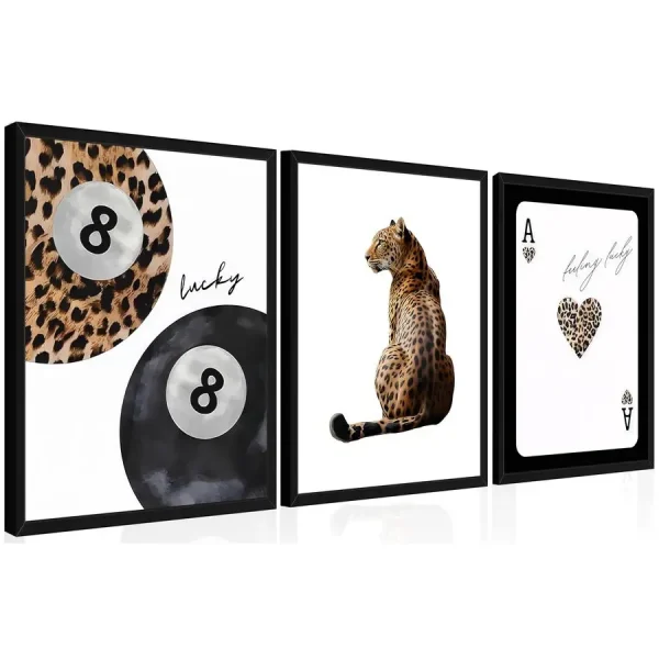 Leopard-Cheetah Wall Art Set of 3, Funky Preppy Wall Decor Paintings