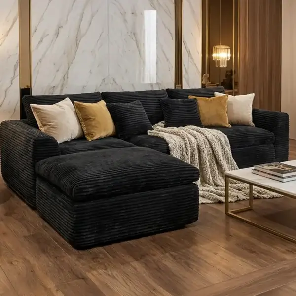 Boneless L-Shaped Modular Couch - 108 Inch Cloud Corduroy Sectional Sofa