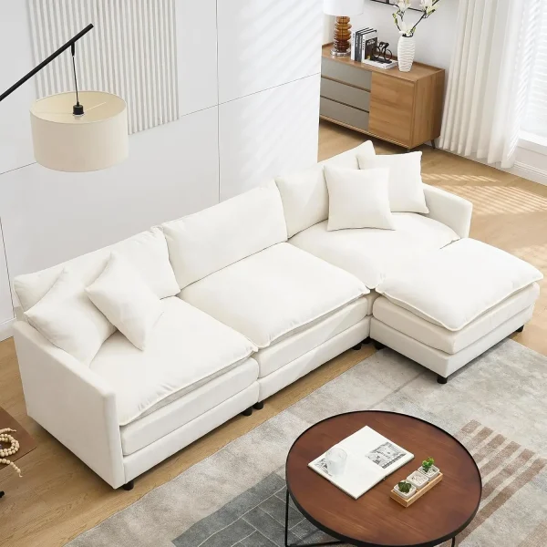 108" Cloud Sectional Couch, Convertible L-Shape with Ottoman, 3 Seater Modular