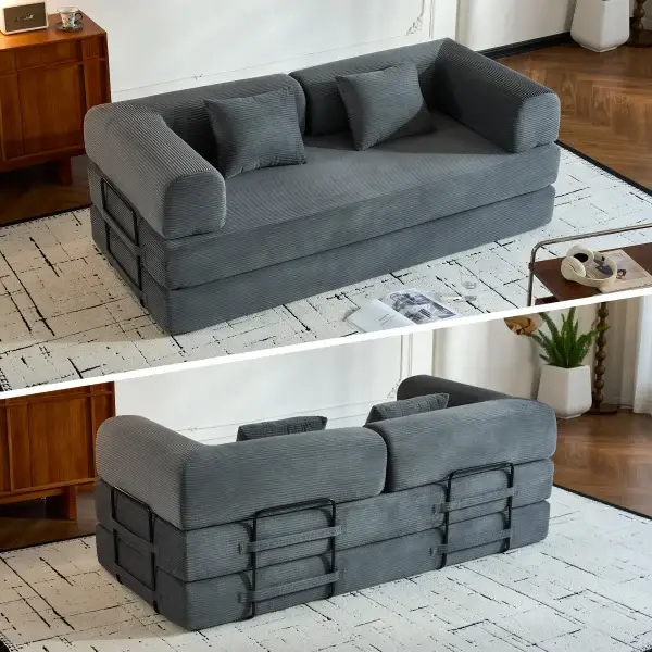 79" Folding Boneless Convertible Sofa Bed, Corduroy Futon Floor Loveseat