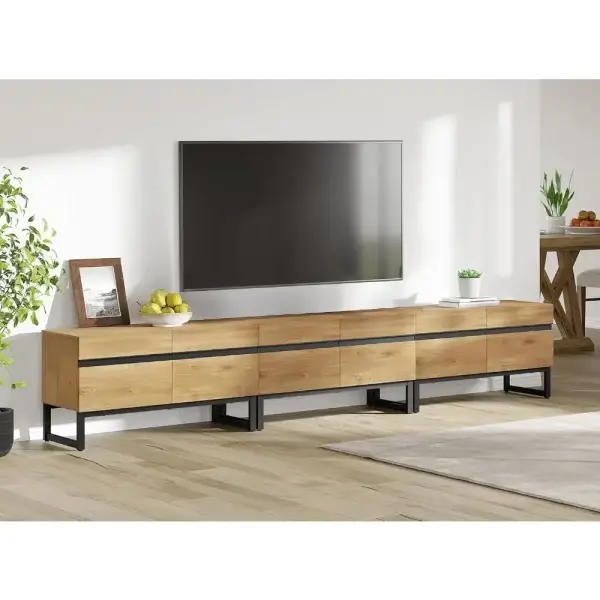 Modern TV Stand for up to a 110 inch TV, 3 in 1 Entertainment Center with Storage Cabinets and Metal Base Console