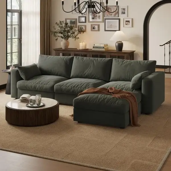 Cloud Modular Sectional Sofa Couch with Storage Ottoman, Oversized 99"