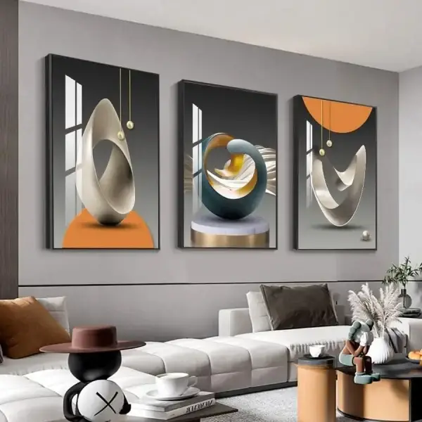 Abstract Geometric Pattern Framed Painted Glass Modern Wall Art