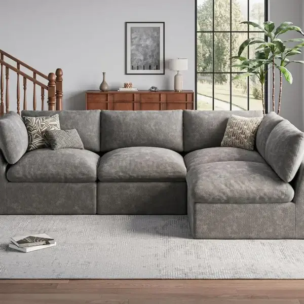 120" Cloud Sectional Boneless Couch, 4 Seater Modern L-Shape Sofa