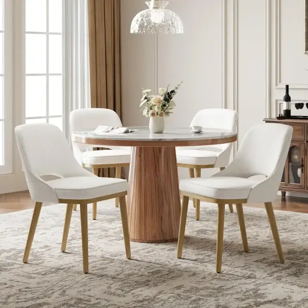 Modern Upholstered Dining Chairs Set of 2 with Solid Wood Legs, Ergonomic Curved Back